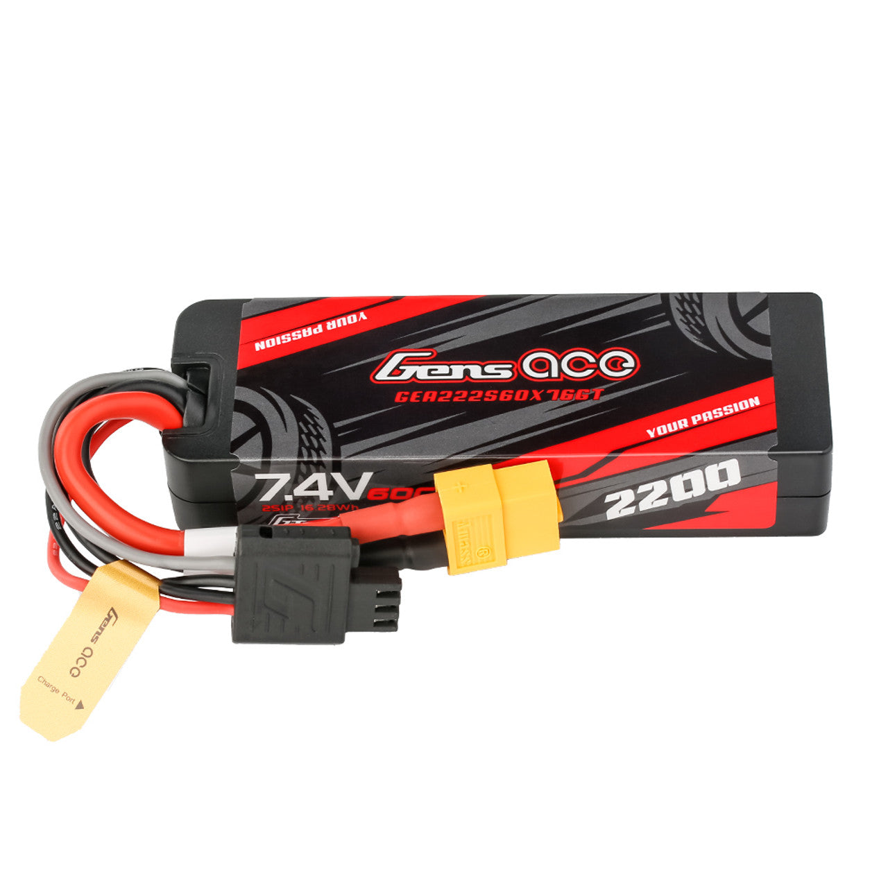 GEA222S60X76GT Gens ace 2200mAh 2S 60C HardCase G-tech lipo with XT60 Plug