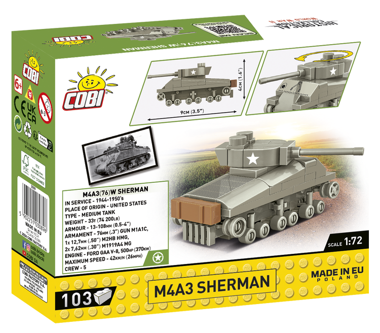 COBI-3089 COBI M4A3 Sherman Tank 1:72 Scale