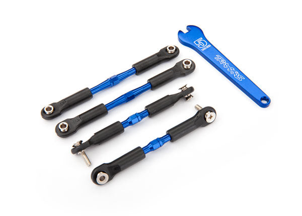 3741A Turnbuckles, aluminum (blue-anodized), camber links, front, 39mm (2), rear, 49mm (2) (assembled w/rod ends & hollow balls)/ wrench