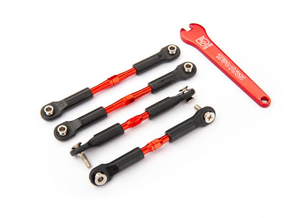 3741X Turnbuckles, aluminum (red-anodized), camber links, front, 39mm (2), rear, 49mm (2) (assembled w/ rod ends & hollow balls)/wrench