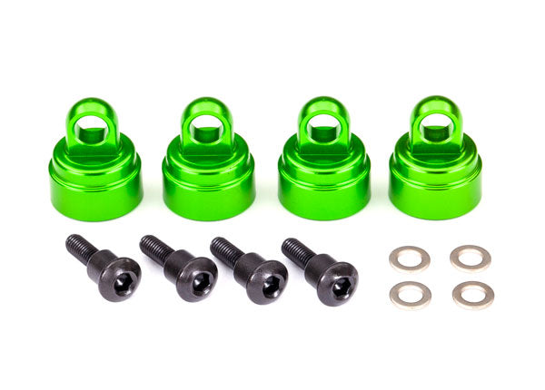 3767G Shock caps, aluminum (green-anodized) (4) (fits all Ultra Shocks)