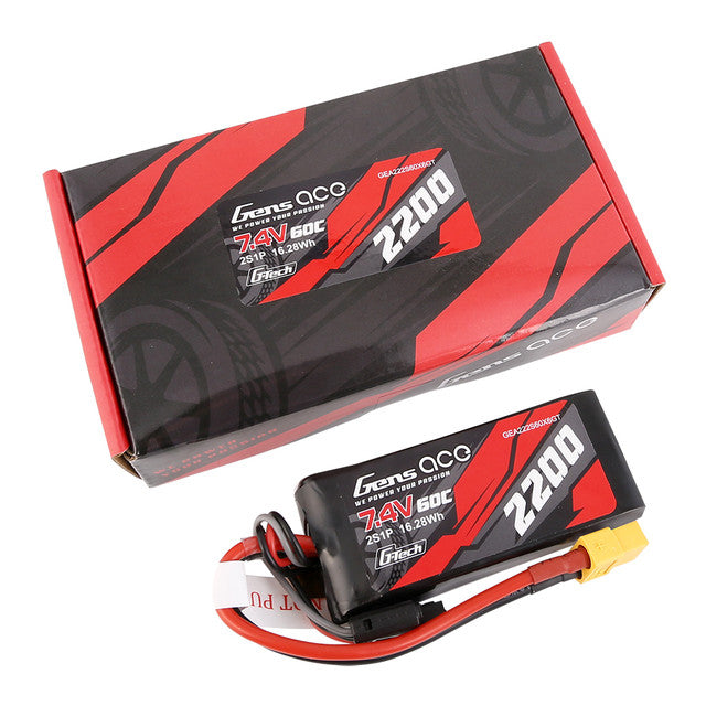 GEA222S60X6GT Gens Ace 2200mah 2S 60C 7.4V G-Tech Lipo Battery Pack With XT60 Plug