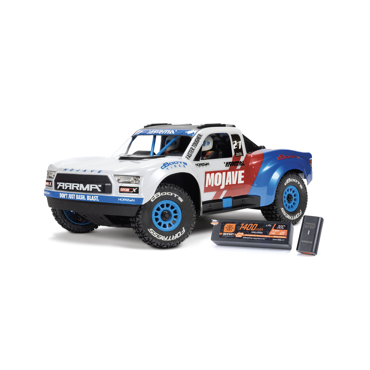 ARA2304ST2 MOJAVE GROM 223S BLX Brushless 4X4 Small Scale Desert Truck RTR with Battery & Charger, White