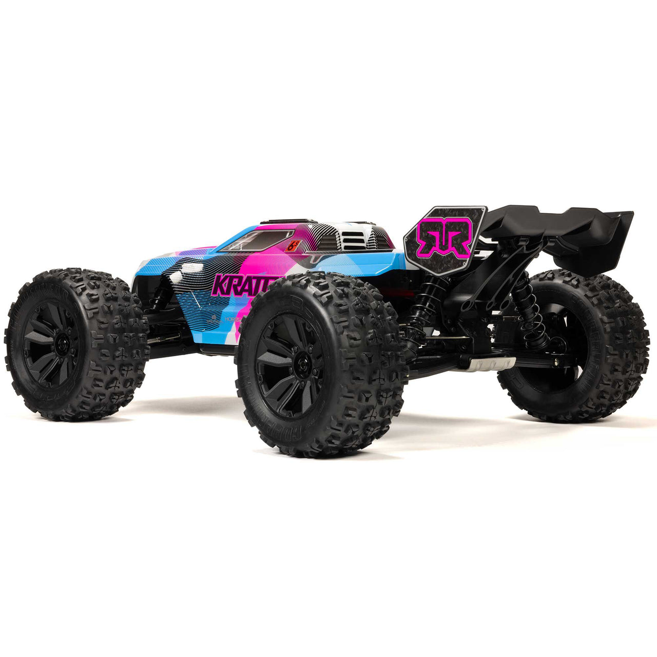 ARA8608V6T2 1/8 KRATON 6S V6 4X4 BLX Brushless Speed Monster Truck RTR, Blue/Pink