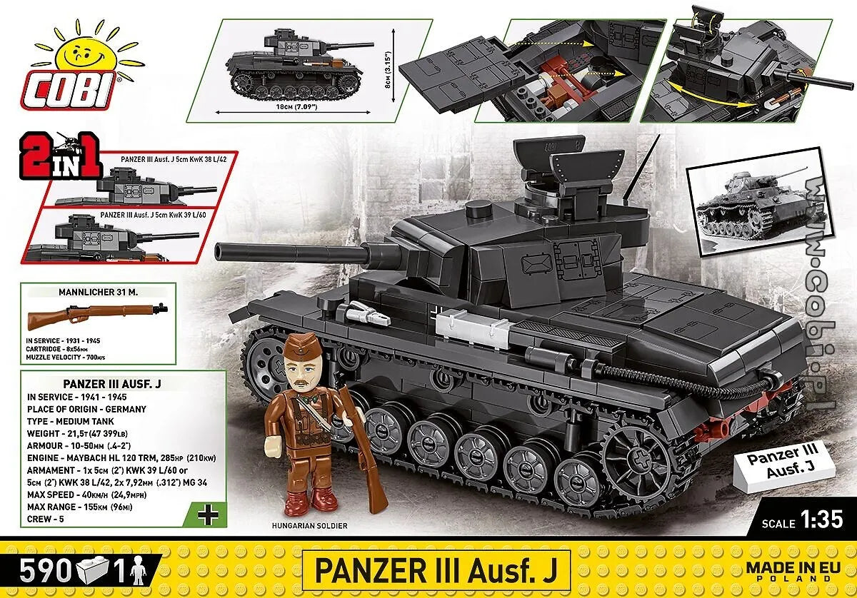 COBI-2289 COBI 590 pièces HC seconde guerre mondiale/2289/PANZER III AUSF.J