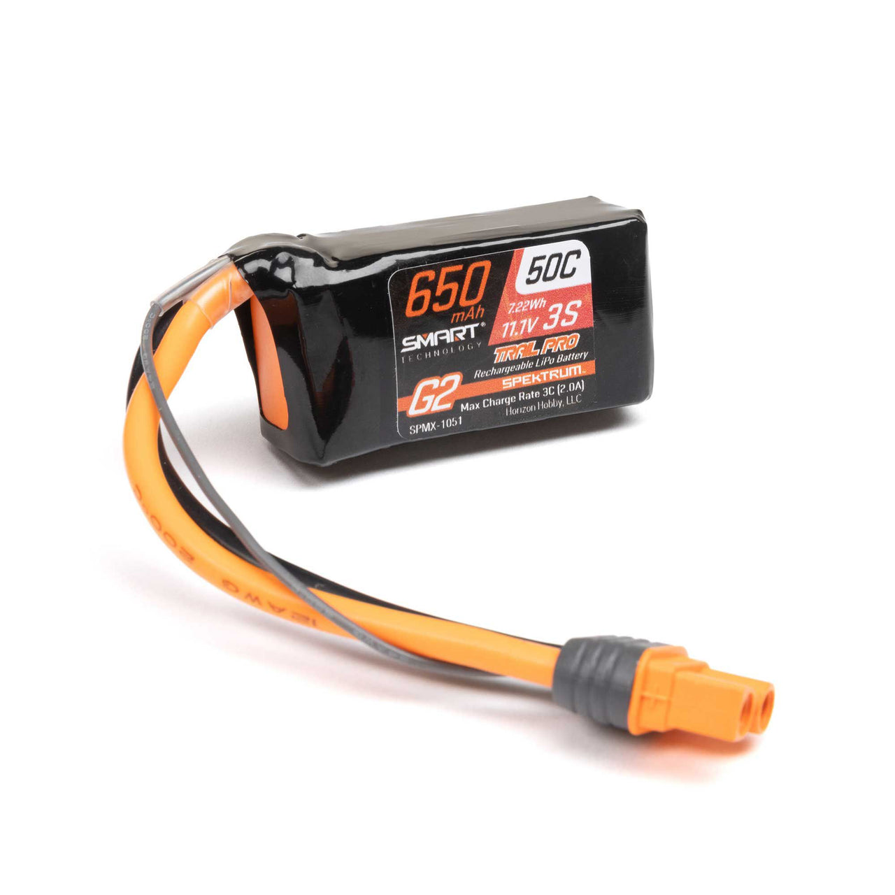 SPMX-1051 11.1V 650mAh 3S 50C Smart G2 Trail Pro LiPo Battery: IC2