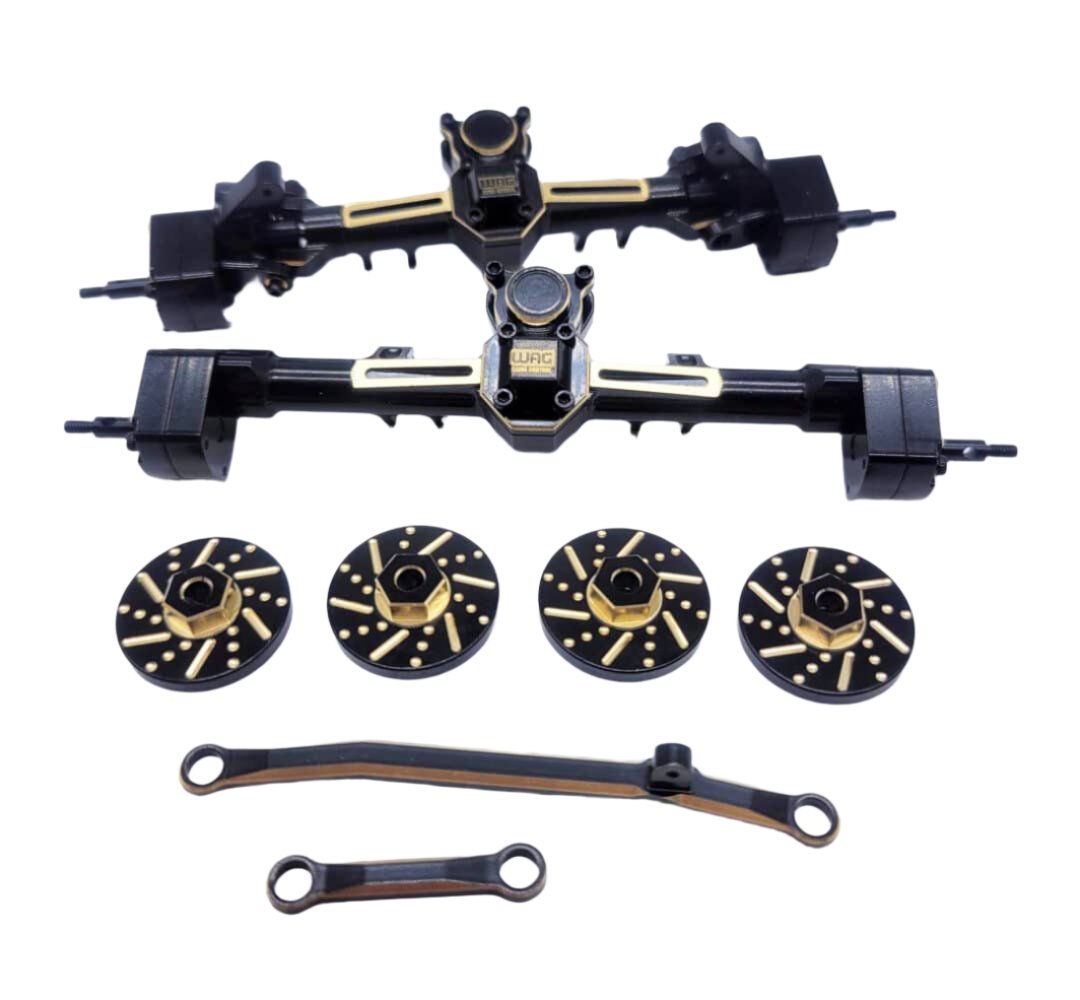 WAGAXL24BR Complete front and rear axles for SCX24 in Brass