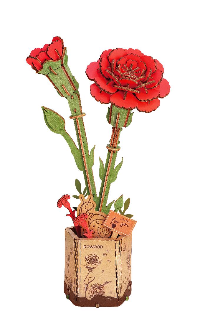 ROETW052 Rowood DIY Red Carnation 3D Wooden Puzzle