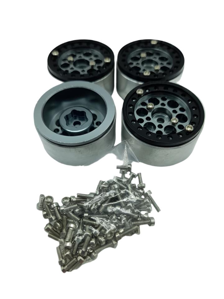 WAGWH10SLB4 Set of 4 1″ beadlock wheels for 1/24 RCs Silver/Black