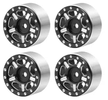 WAGWH10BKS4 Set of (4) 1/24 1″ Beadlock wheels black and silver