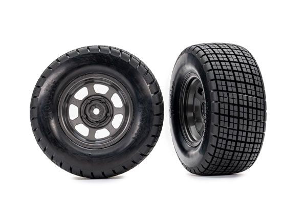 10474 Traxxas Hoosier Tires on graphite gray wheels (2) (2WD rear)