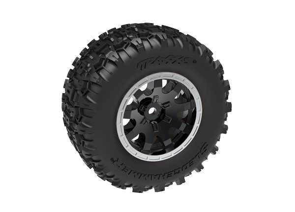 10770-STBLK Traxxas Tires & wheels, assembled (black/satin wheels (rear)(2)