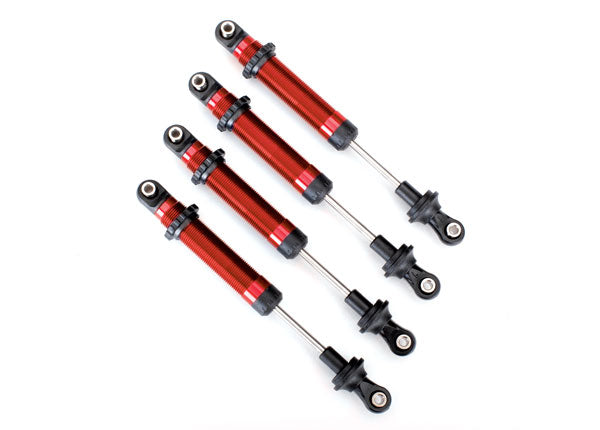 Amortiguadores 8160R, GTS, aluminio (anodizado en rojo) (ensamblados sin resortes) (4) (para usar con el kit de elevación de brazo largo TRX-4® n.° 8140R)