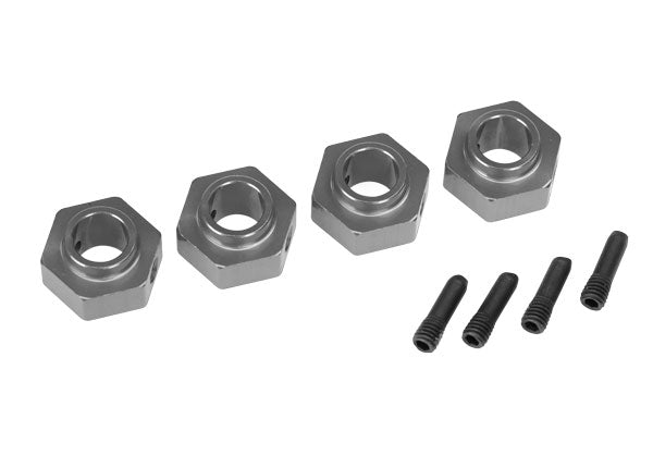 8269A Wheel hubs, 12mm hex, 6061-T6 aluminum (charcoal gray-anodized) (4)/ screw pin (4)
