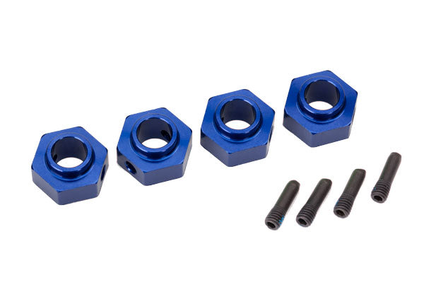 8269x Wheel hubs, 12mm hex, 6061-T6 aluminum (blue-anodized) (4)/ screw pin (4)