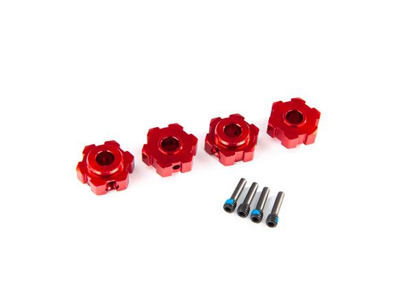 8956r Traxxas Bujes de rueda, hexagonales, aluminio (anodizado en rojo) (4)/ 4x13 mm scr 