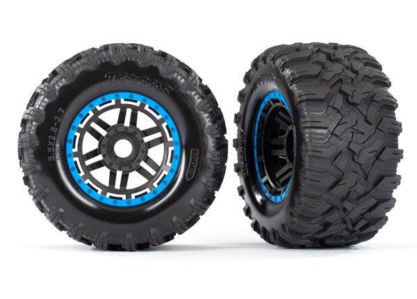8972A Traxxas Neumáticos y ruedas, ensamblados, pegados (negro, azul beadlock